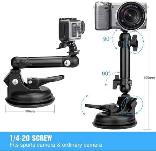 Ultra-Stable Heavy-Duty 100 mm Suction Cup Camera Mount – Dual Adjustable Ball Heads for i Phone, Go Pro, Insta360 & More – Secure Windshield Holder for Dash Cams and Smartphones (1.5 kg Load Limit) – Ideal for Adventure Filming and Daily Commutes