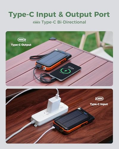 GOODaaa 45800 m Ah Solar Power Bank with Wireless Charging, Fast 15 W USB C & A Ports, Built-in Emergency Radio and Flashlight – Ultimate Outdoor Portable Charger for Camping and Hiking Adventures