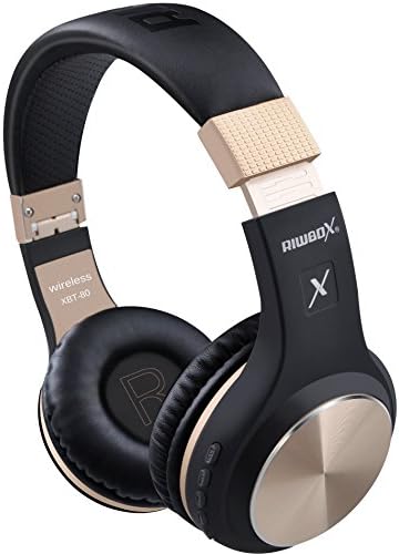 Riwbox XBT-80 Folding Bluetooth Over-Ear Headphones – Premium Wireless Audio with Built-in Microphone and Convenient Volume Control – Travel-Ready Comfort in Stylish Black and Gold for Mobile, PC, and TV Use – Perfect for Music Lovers and Professionals on the Go