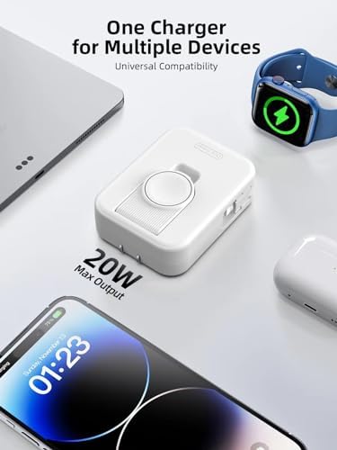 Compact 2-in-1 Apple Watch and i Phone Charger Block with Retractable Cable – Travel-Friendly Wall Adapter for Enhanced Efficiency and Compatibility – Fast Charging Power Solution in Sleek Black Design