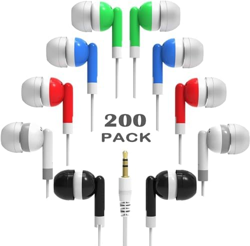 Bulk 100 Pack Classroom Earbuds – Lightweight and Durable Headphones for Enhanced Student Focus, Tangle-Free Design Perfect for Interactive Learning, Compatible with Tablets and Laptops, Ideal Audio Solution for Group Activities and Educational Presentations