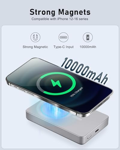 Magnetic Power Bank for i Phone 16 Series – 10,000 m Ah Wireless Charger with 15 W Fast Charging & PD 20 W USB-C Output | Slim, Lightweight Design for On-the-Go Convenience | Strong Adhesion for Hassle-Free Use | Intelligent Safety Features for Optimal Protection | Ultimate Travel Companion for i Phone Users