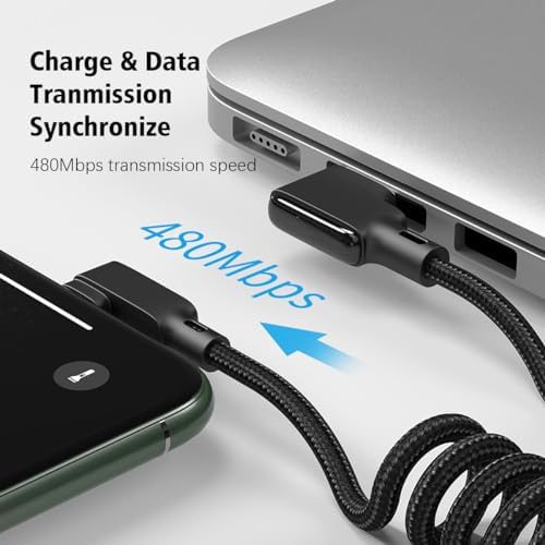 AICase 90 Degree Coiled Lightning Cable – 6 ft Flexible Nylon Charging Cord with Right Angle Design for Enhanced Gaming Experience, LED Indicator for Fast Charge & Data Syncing, Compatible with i Phone XS/XS Max/XR/X/8/8 Plus/7/7 Plus, i Pad Pro & More