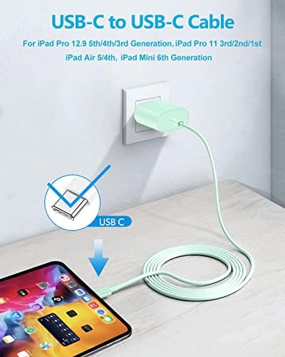 20 W USB-C Fast Charger for i Pad Pro, Air & Mini – Ultimate PD Wall Charger with 6.6 ft USB-C to C Cable for Rapid Charging Across All Generations, Compact Design for On-the-Go Power Solutions, Enhanced Safety Features to Prevent Overheating