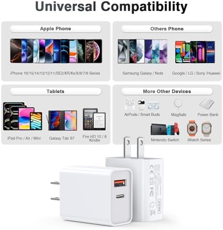 LCGENS 20 W Dual Port USB C Wall Charger Block – 2-Pack Fast Charging Power Adapter for i Phone 11/12/13/14/15/16 Pro Max, i Pad Pro, Samsung Galaxy – Portable and Efficient Charging Solution for Multiple Devices