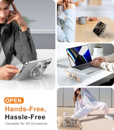 Temdan Glitter Silver Magnetic Phone Ring Holder for Mag Safe – Premium Grip and Stylish Stand for i Phone Pro Max 16 – Durable Upgrade Gear Hinge for Enhanced Flexibility and Hands-Free Viewing – Perfect Accessory for Seamless Connectivity and Fashionable Functionality