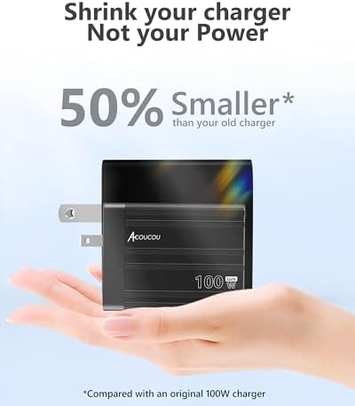 Acacou 100 W 4-Port USB-C Fast Charger – Ga N Technology for Ultimate Device Compatibility in Dark Bronze – Rapid Charging for Mac Book Pro/Air, Google Pixelbook, Dell XPS, i Pad Pro, Galaxy S23/S22, i Phone 15/14/Pro – Compact, Efficient Power Solution for Home and Office