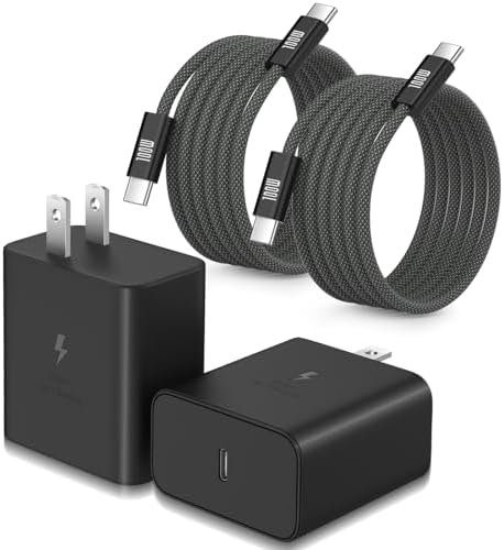 Power Up with Excgood 45 W USB C Fast Charger for Galaxy S25 Ultra – Dual Pack with 6 ft USB C to C Cable – Rapid Compatibility for Galaxy S24 FE, S23, S22, S21, Note, Tab S10, and i Phone 16 Pro Max – Optimal Charging Solution for On-the-Go Users – Sleek White Design for Every Setting – Experience Unmatched Speed and Efficiency in Device Charging