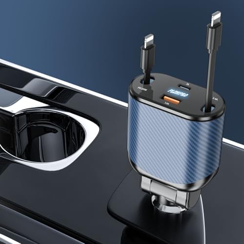 Experience Ultimate Power on the Road: PLDHPRO 80 W Retractable Car Charger – 4-in-1 Fast Charging Adapter with Dual Type-C Cables for i Phone 16, i Pad, and Samsung – Essential Vehicle Accessory for Efficient Charging and Easy Storage – Perfect Gift for Tech Enthusiasts and Travelers