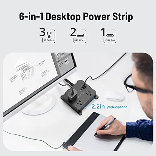 TROND Ultra Thin Flat Extension Cord with 3 USB Ports and 3 AC Outlets – Sleek Wall-Mount Power Strip for Smart Charging in Small Spaces – Perfect for Home, Dorms, and Workstations – Compact Surge Protector for Modern Electronics