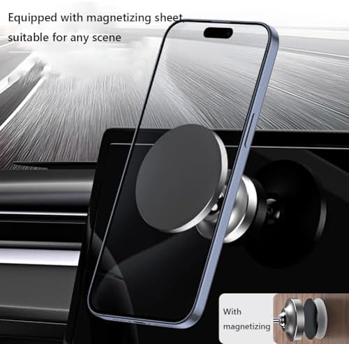Magnetic Car Phone Holder – Strongest N52 Magnet, 360° Adjustable & 180° Flip, Aluminum Alloy Built, Universal Car Mount for Magsafe iPhone & All Phones (Includes Metal Plate & Ring) – Silver – Enhanced Compatibility and Speed
