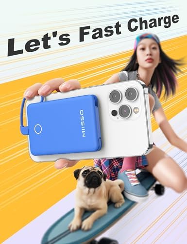Ultra Slim 6000 m Ah Power Bank with Built-In USB C Cords – Card-Sized Portable Charger for Effortless On-the-Go Charging, Triple Output for i Phone, Samsung, Google Devices – Stylish and Compact Battery Pack for Enhanced Efficiency and Versatility