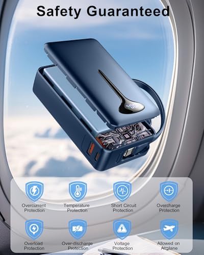 High-Capacity 10000 m Ah USB-C Power Bank with 22.5 W Fast Charging – Travel-Ready Portable Charger Featuring Built-in Cables, Triple Output Ports & HD LED Display for Efficient Device Charging on the Go