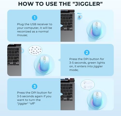 PEIOUS Rechargeable Wireless Mouse with LED – Innovative Jiggler Technology to Keep Your Computer Awake – Sleek Black Design for Optimal Comfort and Productivity