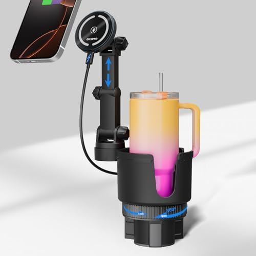 OHLPRO for MagSafe Car Charger Cup Holder Mount, 15W Fast Wireless Magnetic Charging Phone Holder for iPhone 16 15 14 13 12 Series, Adjustable Car Mount with Large Cup Base, One-Hand Operation, Black – Enhanced Compatibility and Speed