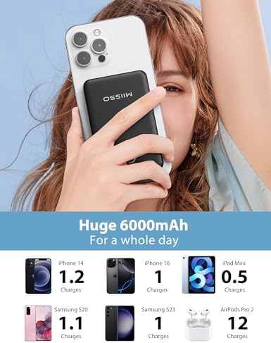 Ultra Slim 6000 m Ah Power Bank with Built-In USB C Cords – Card-Sized Portable Charger for Effortless On-the-Go Charging, Triple Output for i Phone, Samsung, Google Devices – Stylish and Compact Battery Pack for Enhanced Efficiency and Versatility