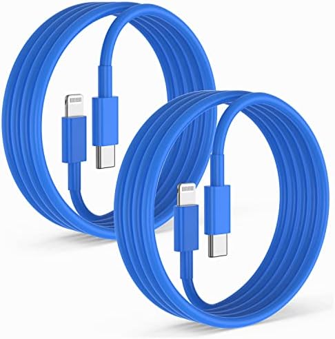 Blue Fast Charger Cable 2-Pack – 6 ft USB Type C to Lightning for i Phone 14/13/12 Pro Max, MFi Certified Charging Cord for Enhanced Speed & Compatibility – Durable Design for Everyday Use