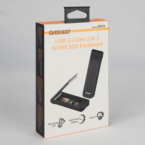 FIDECO M.2 NVMe SSD Enclosure – USB 3.2 Gen 2 PCIe Adapter with Tool-Free Installation, Optimal Thermal Management, and UASP/Trim Support for Lightning-Fast Data Transfers and Broad M.2 Compatibility – Ideal for Gamers and Content Creators