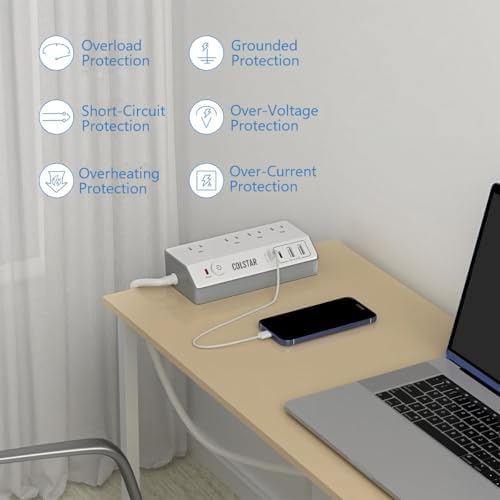 Revolutionize Your Workspace with the Desk Clamp Power Strip Featuring 4 AC Outlets and 4 USB Ports, Including PD 20 W Fast Charging – 10 FT Extension Cord for Ultimate Flexibility, Surge Protection, and Sleek Design for Office Efficiency in White