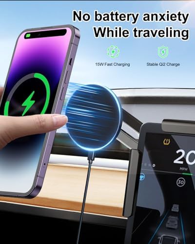 15 W Wireless Fast Charging Magnetic Phone Mount for Tesla Model Y & Model 3 – Ultimate Holder for i Phone 12-16 & Android Devices, Includes 5 ft USB-C Cable, Perfect for Safe Navigation and Hands-Free Use – Modern Tesla Accessory