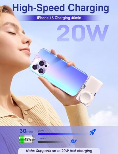 Compact 20 W Mini Fast Charging Power Bank for Apple Devices and Samsung – 5000 m Ah Travel-Ready USB-C Power Bank with Foldable Design for Enhanced Portability and Speed – Perfect for i Phone 15 Series and Apple Watch Users Seeking Reliable On-the-Go Charging Solutions