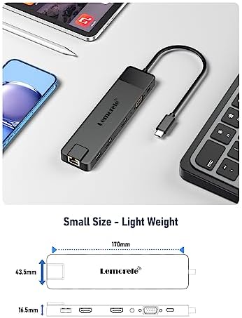 Lemorele 10-in-1 USB C Hub Adapter for Mac Book Pro & Air – Ultimate Multiport Solution with 4 K HDMI, Gigabit Ethernet, 100 W Power Delivery & Fast USB 3.0 Transfer – Perfect for Windows, i Pad & More – Unmatched Connectivity & Speed for Professionals