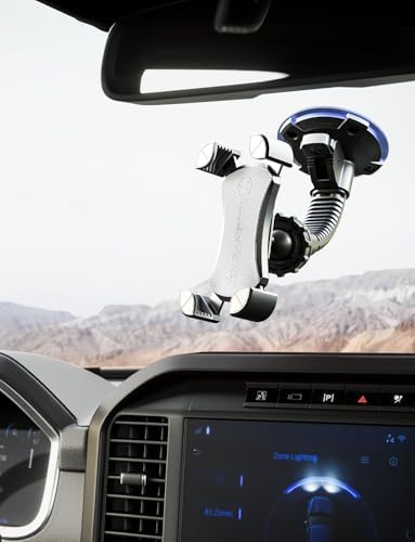 Mammoth Windshield Mobile Mount by Tough Tested: Double-Ribbed Gooseneck Arm with 360-Degree Rotation, Extra-Large Suction Grip for Secure Device Hold, Quick Release Design for Effortless Access – Ultimate Driving Convenience and Compatibility