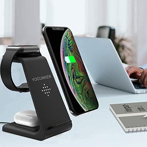 Ultimate 3-in-1 Wireless Charging Station for Apple Devices – Qi-Certified Fast Charger for i Phone 14/13/12/11/X Series, Apple Watch 7/SE/6/5/4/3/2, and Air Pods Pro – Sleek, Space-Saving Design with Adapter for Optimal Performance and Enhanced Charging Efficiency