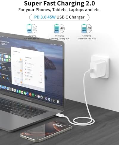 Powerful 45 W USB-C Charger & 100 W Cable Duo for i Phone 16, Galaxy, Mac Book – Enhanced Fast PD3.0/PPS Charging Technology, Compact & Travel-Ready Design, ETL-Certified for Ultimate Device Compatibility and Safety