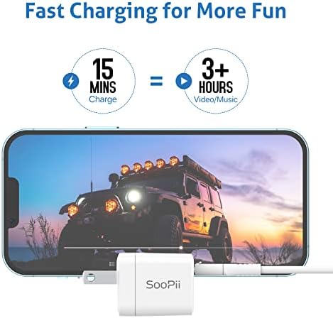 Soo Pii 20 W PD Fast USB C Charger – Compact, Foldable Power Adapter for i Phone 13, 12 Series, Tablets & More – Lightning-Fast Charging with Enhanced Versatility & Travel-Friendly Design