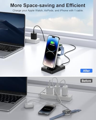 30 W Ultra-Fast 3-in-1 Charging Station for Apple Devices – ADADPU Multi-Device Charger Dock for i Phone 14/13/12/11 Pro, Apple Watch Series 8/7/6/5/4/3/2/SE & Air Pods – Sleek, Space-Saving Design with Advanced Safety Features for Efficient Power Management