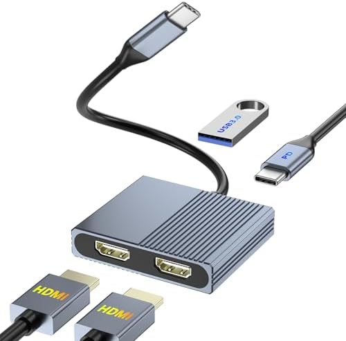 Transform Your Workspace with Our Dual HDMI Splitter – Ultimate Adapter for Dual Monitor Setup, Featuring USB 3.0 for Rapid Data Transfer and 100 W Power Delivery for Effortless Charging – Ideal Laptop Docking Station for Dell, HP, and Mac Users – Unleash Your Productivity and Enjoy Flawless Multi-Screen Functionality with Exceptional Compatibility and Top-Tier Performance