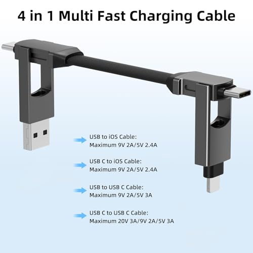 Multi Keychain Charging Cable Travel Portable Charger Cable Magnetic 4 in 1 USB C Cable Compatible with IP 15/15 Pro/ 15 Plus/ 15 Pro Max/MacBook/Galaxy (Lava Black) – Enhanced Compatibility and Speed