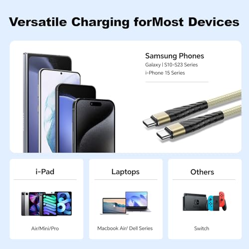Transform Your Charging Experience with 5-Pack 6.6 FT USB C to USB C Cables – High-Speed 60 W Fast Charge, Durable Nylon Braided Design, and Universal Device Compatibility for i Phone, Mac Book, Samsung, and More!