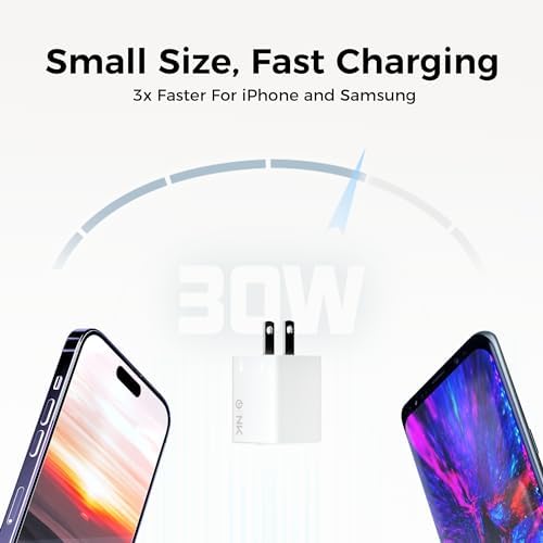 Ultra-Compact 30 W Ga N USB-C Fast Charger – Lightweight Foldable Power Adapter for i Phone 15/14/13 Pro Max, i Pad Pro/Air, Air Pods & Samsung Galaxy – Includes Quick Charge Cable for Ultimate Portability & Efficiency