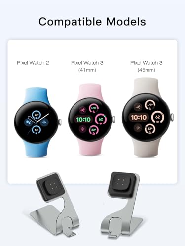Sleek Silver Magnetic Charging Dock for Google Pixel Watch 3 & 2 | Rapid Anti-Slip Power Station with Premium USB Cable | Ultimate Smartwatch Charging Solution for Home & Office Efficiency