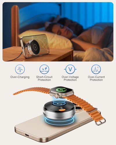 Revolutionary 2-in-1 Retractable Mag Safe Charger for i Phone 15/16 Pro – Ultimate Magnetic Wireless Charging Station for Air Pods & Apple Watch, Compact Travel Design, Fast Charging, Sleek Silver Finish, Enhanced Compatibility for Apple Devices