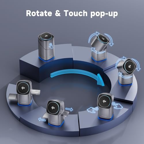 Revolutionary 3-in-1 Rotating Wireless Charger – Qi2 Certified 15 W Fast Charging Station for i Phone 16/15/14/13/12, Apple Watch & Air Pods – Enhanced Heat Management & Magnetic Alignment – Sleek Matte Design with Touch-Sensitive Stand and Ambient Night Light – Effortless Portrait/Landscape Mode for Seamless Use – Ultimate Charging Solution for All Your Apple Devices – Organized Desktop Power Hub with Smart IC Protection – Includes Power Adapter & USB-C Cable – Perfect for Home, Office, or Travel