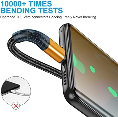 Premium 10 FT USB Type C Cables – Fast Charging 3 A, 3-Pack Nylon Braided Quick Charger Cords for Samsung Galaxy S21/S20/S10/S9/S8 Plus, Note 20/10/9/8, LG V50/V40/G8 – Durable & Tangle-Resistant Blue Charging Solution for Maximum Efficiency