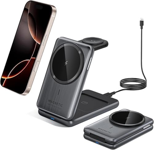All-in-One 3-in-1 Wireless Charging Station for Apple Devices – Fast Charge Your i Phone 16/15/14/13/12/11 Pro Max, Air Pods Pro & Apple Watch with Enhanced Safety Features – Sleek, Portable Design for Home and Travel – Premium Aluminum Alloy with Smart Overcharge Protection