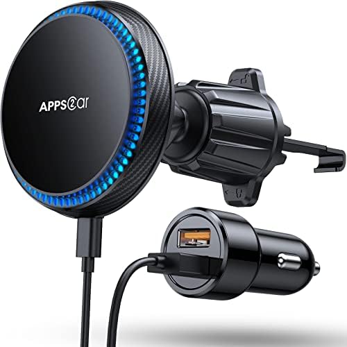 Revolutionize Your Drive with the APPS2 Qi2 15 W Mag Safe Car Mount Charger – A Premium Magnetic Phone Holder for i Phone 16 Series and Earlier, Fast Wireless Charging for Enhanced Safety & Convenience, Versatile Air Vent/Dashboard Installation, Elegant Black Design
