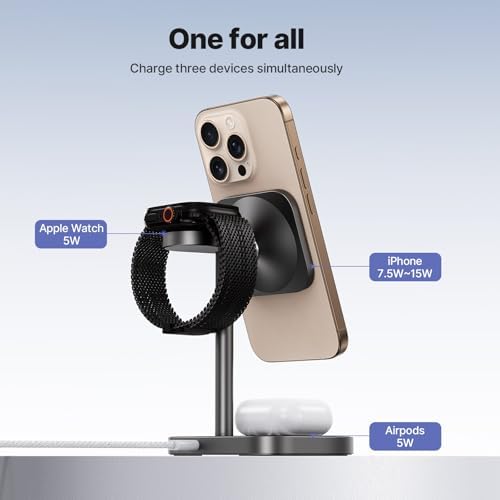 X85 Magnetic 3-in-1 Wireless Charger Stand – Versatile Charging Station for i Phone 16/15/14/13/12, Apple Watch S10/Ultra/9/8/7 & Air Pods 4/3/2/Pro – Adjustable Viewing Angles with Unique Basketball Court Design – Fast Charging Solution for Tech Enthusiasts
