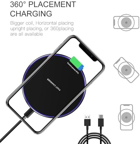 FDGAO Ultra-Compact 20 W Max Fast Wireless Charger – Effortless Qi Charging Pad for i Phone 16/15/14/13/12/SE/11/XS Max/XR, Samsung Galaxy S25/S24/Note, Air Pods, Pixel & LG G8 – Streamlined Charging Solution with Advanced Safety Features for Home or Office Use