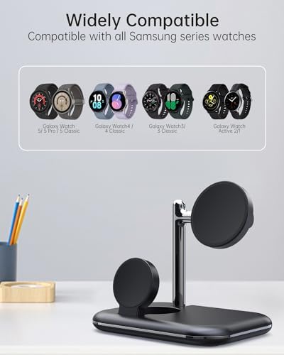 Foldable 2-in-1 Wireless Charger Stand for Samsung Galaxy Watch Ultra/7/6 – Sleek Magnetic Dock for Quick Charging & Smartwatch Convenience, Compatible with All Models Including Active 2 and Classic Series