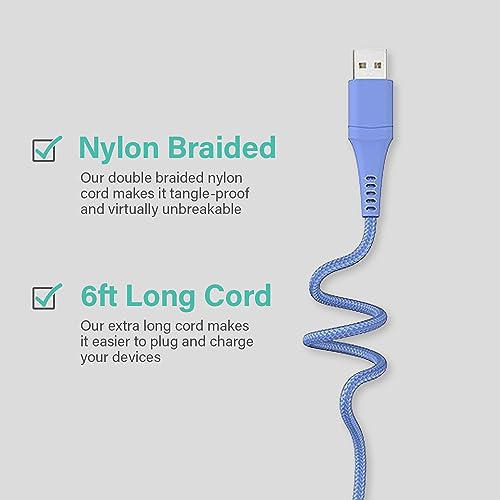 Versatile 3-in-1 Universal Charging Cable – 6 ft Nylon Braided Charger for i Phone, Android & More | Lightning, Type C & Micro USB Compatibility | Fast Charging Solution in Vibrant Tangerine for Ultimate Convenience and Style