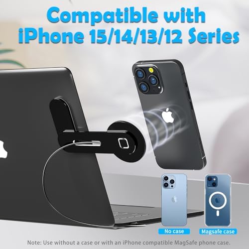 Sleek Aluminum Laptop Phone Holder with 15 W Fast Wireless Charger – Magnetic Mount for i Phone 12/13/14/15 Series – Modern Minimalist Monitor Clamp for Elevated Workspace Efficiency and Style