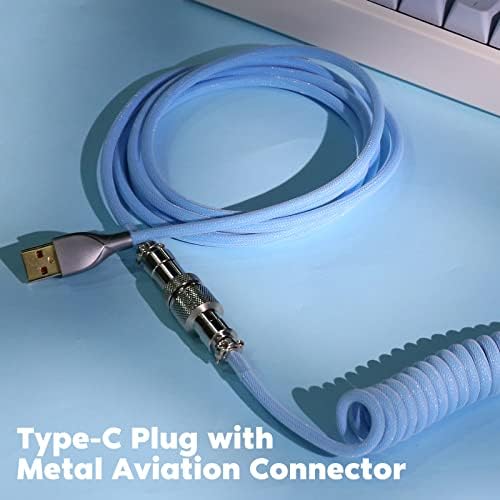 Transform Your Gaming Experience with the EPOMAKER Mix 1.8 m Coiled USB C to USB A TPU Keyboard Cable – Detachable Metal Aviator for Ultimate Customization, Sleek White Design for Enhanced Aesthetics, and Superior Performance for Mechanical Gaming Keyboards
