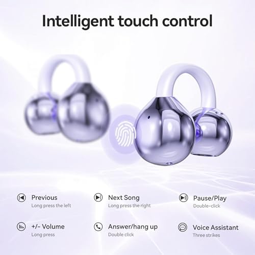 Innovative Open Ear Clip Bluetooth 5.4 Sports Earbuds – Waterproof Wireless Headphones with LED Battery Indicator & Portable Charging Case for Active Lifestyles – Perfect for Running, Cycling, and Fitness in Eye-Catching Purple