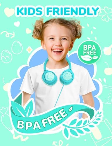 i Clever Kids Headphones: Safe 85 d B Volume Limit, Ergonomic Foldable Design, Superior Stereo Sound, 3.5 mm Jack Compatibility – Ideal for Travel, School & Home Use – Stylish Blue-Green for Boys & Girls