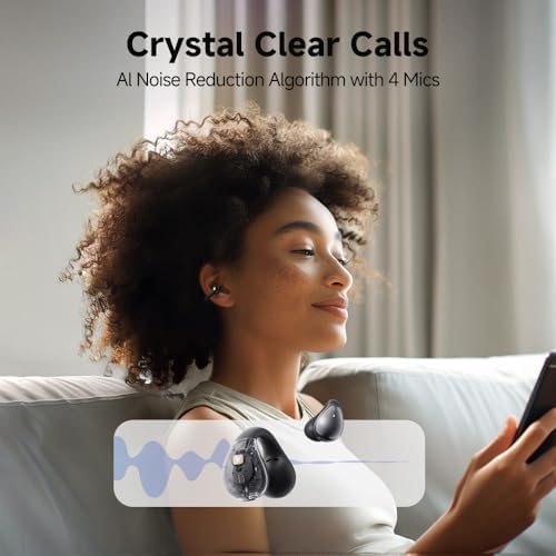 QCY Crossky C30 Open Ear Bluetooth Earbuds – Ultra-Lightweight Clip-On Design with Advanced 4-Microphone Environmental Noise Cancellation for Crystal-Clear Calls, Secure Fit for Dynamic Lifestyles, Dual Device Pairing Capability, and Customizable EQ for Personalized Audio Experience – Ideal for Sports, Outdoor Activities, and Enhanced Safety Awareness